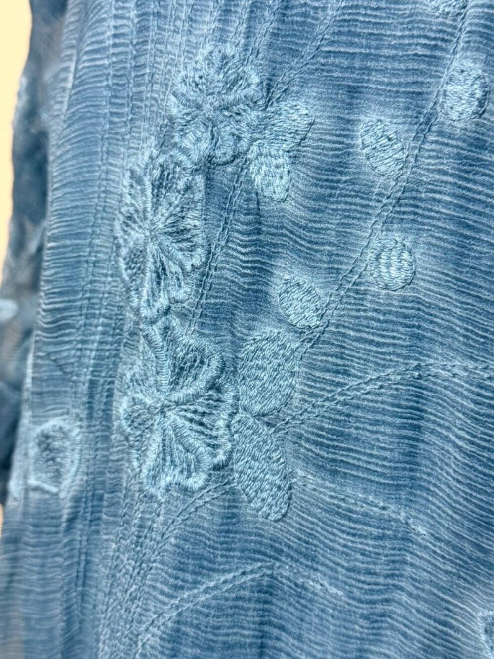 Soft Surroundings Cottagecore Blue Silk Floral Crinkle Dress Sz L - Picture 4 of 6